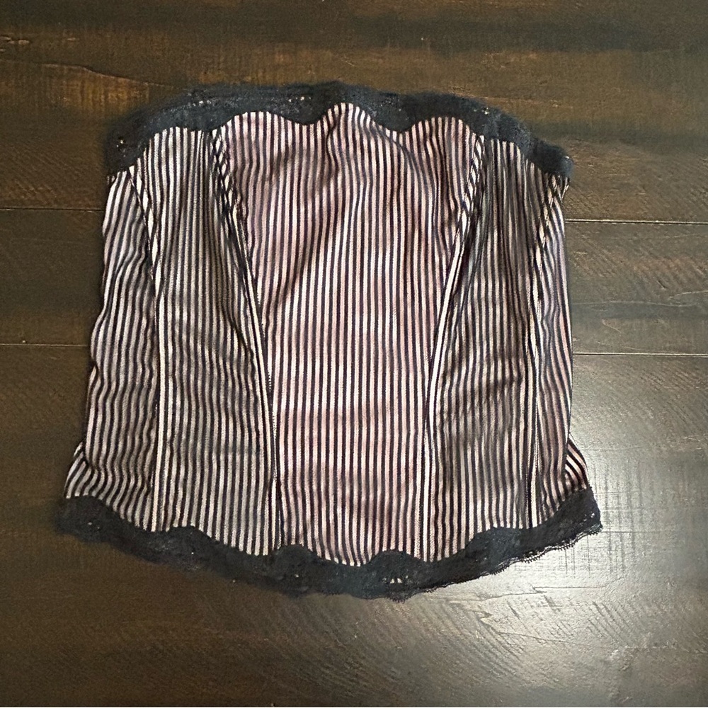 Y2K Striped Corset Top with Lace Trim